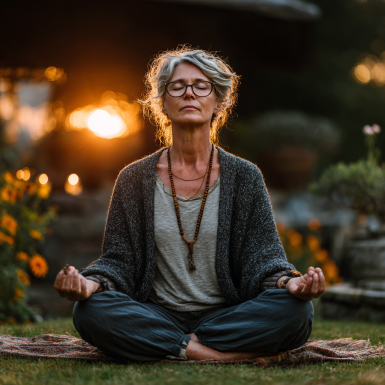 Възрастна жена практикува йога